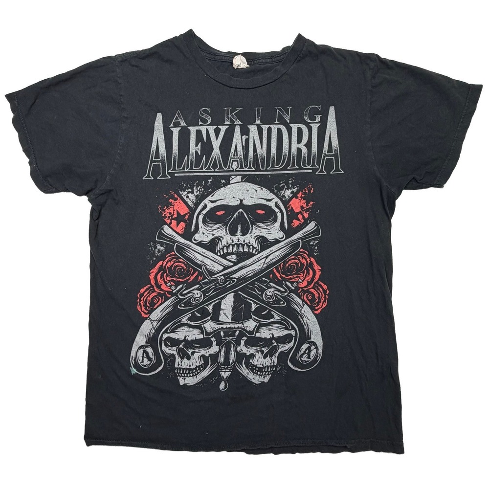 Asking Alexandria Large Black Skull Guns Roses Graphic Band T-Shirt Bay Island